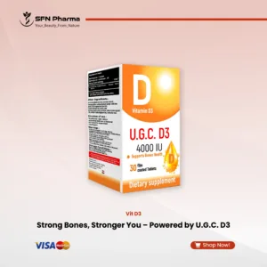 Support the foundation of your body with U.G.C. Vitamin D3. As an essential nutrient, Vitamin D3 plays a crucial role in overall health, and our high-potency 4000 IU tablets provide the daily support you need. It's a simple, fundamental step to ensure your bones receive the vital nourishment they require to stay strong and healthy for an active life. Key Benefits: Enhances Calcium Absorption: Vitamin D3 is vital for helping your body effectively absorb calcium from your diet, which is the primary building block for strong bones. Supports Bone Strength & Density: Consistent daily intake helps in maintaining healthy bone density and strength, which is crucial for your mobility and well-being as you age. Promotes Immune Health: Beyond bone health, Vitamin D3 is also known to play an important role in supporting a balanced and healthy immune system. "This product is a food supplement and is not intended to diagnose, treat, cure, or prevent any disease. Please consult your healthcare provider before use"
