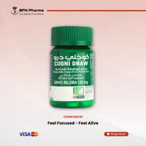 Unlock Your Brain's Potential with COGNI DRAW Support your cognitive function with COGNI DRAW, a premium dietary supplement featuring 120 mg of Ginkgo Biloba extract. Ginkgo is the world's oldest living tree species and has been prized for centuries in traditional medicine. Modern research indicates that its extract can help you feel more focused and alive. Key Benefits: Sharpen Memory & Recall Boost Mental Clarity & Alertness Supports Blood Circulation to the Brain and Limbs Eases Monthly Discomfort How It Works: Micro-Circulation: It enhances blood flow, which delivers oxygen and glucose to hard-working brain cells. Neuro-Protection: The extract acts as an antioxidant shield, protecting against free radical damage. Signal Support: It helps maintain a healthy neurotransmitter balance, which can lead to improved concentration and mood. Simple Daily Routine Simply take one tablet with breakfast. You may begin to feel a difference in 4-6 weeks, with full results typically seen by 12 weeks. Please note that individual results may vary. *Food supplement. Not intended to diagnose, treat, cure or prevent any disease.*