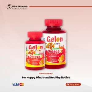 Gelon Gummy: For Happy Minds and Healthy Bodies! 🐻 Product Description: Make daily nutrition a fun and tasty treat for your kids! Gelon Gummy delivers essential Omega-3 and vitamins in a delicious, chewy, berry-flavored gummy that children absolutely love. It's the perfect, easy way to support their healthy growth and cognitive function every day. Key Benefits: Supports Cognitive Health: Formulated with Omega-3 (DHA), a vital nutrient that supports brain health, contributing to better focus, memory, and learning. Promotes Healthy Growth: Offers balanced nutrients like Vitamin D that are essential for strong bones, healthy muscles, and overall physical development. Boosts Immune Support: Enriched with Vitamin C, a powerful antioxidant that helps support the body's natural immune defenses to keep your child active and resilient. Aids Overall Wellness: A smart blend of vitamins (D, C, E) works together to support everything from nerve function and eye health to skin vitality. Suggested Use: For children 3 years and older, chew 1–2 gummies daily, or as advised by a healthcare professional.  *This food supplement is not intended to diagnose, treat, cure, or prevent any disease. Individual results may vary.*