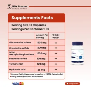 Now... The 6-in-1 Synergistic Formula to Support Your Patients JOINT PLANET: A Comprehensive Approach to Joint Health As you know, the primary challenge in managing Osteoarthritis is providing a comprehensive solution that addresses all facets of the condition: Building, Protection, and Comfort. JOINT PLANET offers your patients a powerful, 6-component formula with effective, studied dosages, all delivered in just 3 daily tablets. It is designed to provide maximum support for joints and cartilage. The Power of 6: Key Ingredients & Dosages: Glucosamine Sulfate: 1500mg  The fundamental building block for cartilage (Chondroprotection & Building). Chondroitin Sulfate: 1200mg  Essential for maintaining cartilage elasticity and synovial fluid. MSM (Methylsulfonylmethane): 1000 mg  A potent dose to support connective tissues and provide an anti-inflammatory effect. Boswellia Serrata: 100 mg  Helps support joint comfort and improve mobility. Turmeric Root: 100 mg  A natural antioxidant that supports joint comfort. Hyaluronic Acid: 25 mg  Promotes joint lubrication for smoother, easier movement. 90 Film Coated Tablets  Supports Joints Health  A Synergistic Mechanism of Action JOINT PLANET's innovative formula works on three key pathways simultaneously: Cartilage Building & Protection: Full therapeutic doses of Glucosamine (1500mg) and Chondroitin (1200mg) provide the essential substrates needed to rebuild damaged cartilage and maintain healthy synovial fluid. Inflammation Support & Comfort: The robust dose of MSM (1000mg) works in synergy with Boswellia and Turmeric to offer natural support against inflammation, helping to alleviate discomfort and improve patient quality of life. Enhanced Lubrication & Mobility: Hyaluronic Acid acts as a vital joint "lubricant," restoring viscosity to the synovial fluid to aid in shock absorption and promote pain-free movement. Why is JOINT PLANET Your Optimal Choice for Patients? Comprehensive 6-in-1 Formula: Covers all patient needs, from structural support to comfort. Effective, Studied Dosages: (1500mg - 1200mg - 1000mg). Improved Patient Compliance: Just three tablets daily consolidate all six key ingredients. Supplement Facts: Other ingredients: Croscarmellose sodium, Microcrystalline cellulose, Hypromellose, Dicalcium phosphate, Magnesium stearate, Polyethylene glycol (PEG 6000), Colloidal silicon dioxide, Titanium, talc.  Direction for use: Adults take three (3) tablets daily. Dietary Supplement. NFSA Reg. No.: 2024/10793.